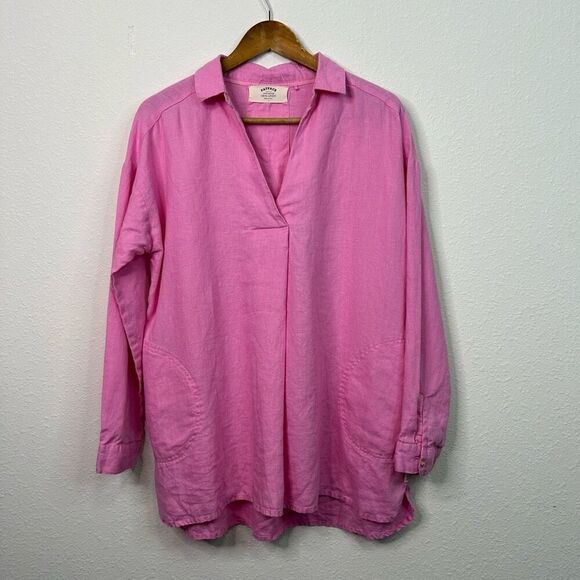 Fat Face Womens Saunton 100% Linen Pink Oversized Tunic Long Sleeve Top Size 12 - Picture 1 of 14
